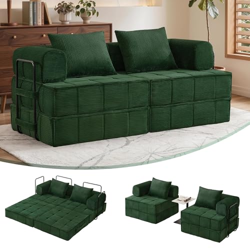Korser Folding Convertible Sofa Bed, Corduroy Upholstered Boneless Couch, Small Sectional Cloud Couch, Loveseat Sleeper Sofa, Modular Futon Floor Sofa Couch for Living Room, No Assembly