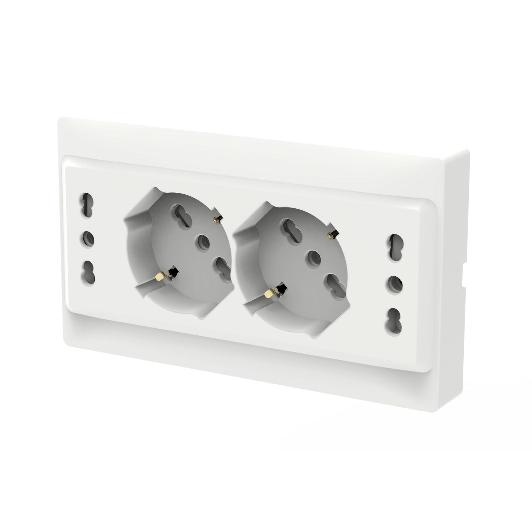 4 Pezzi Multipresa Da Incasso Scatola 503 Bianco Lucido, 2 Prese Schuko Universale P40 + 2 Prese Bipasso Italiano 10/16A, Solo 140X80X23mm