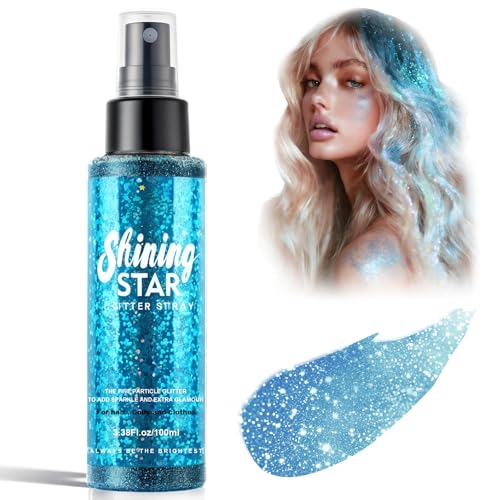 1 Pieza Glitter Spray para Cuerpo,Purpurina spray Para Festival,Spray Glitter para cara y Pelo,Fácil Aplicación en Piel y Ropa para Crear un Estilo Lleno de Brillos y Luz(Azul)