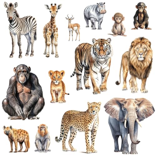 AM AMAONM Removable 3D Nature Jungle Wild Animals Wall Stickers DIY Peel and Stick Safari Tiger Lion Elephant Wall Decals Aniaml Wall art Decor for Kids Baby Bedroom Nursery Living Room (Anaiml Party)