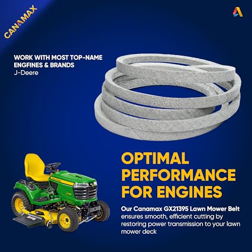 Image of Canamax GX21395 Mower Deck Belt for John Deere 54 inch Deck E180 D170 LA175 LA150 G110 S180 190C LA150 Tractors - Aramid Cord 161.4 inch x 5 /8 inch