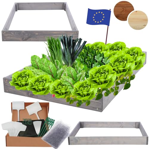 MODO24 Hochbeet Holz, Kräuterbeet, Gartenbeet, Pflanzbeet, Blumenbeet, Stufenbeet, für Garten und Terrasse, Kiefernholz, Massivholz, höhenverstellbar, Abmessungen 9x90x120 cm, Farbe: Grau