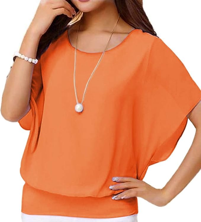 Yommay Damen Tops Sommer Locker Kurzarm Bluse Chiffon Elegante Leichte T-Shirts für Frauen Lässige Flowy Oberteile
