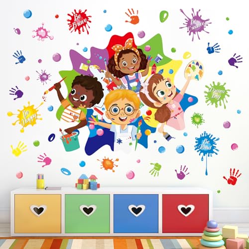 wondever Colorful Paint Inspirational Quotes Wall Stickers Painting Ink Splatter Splotches Motivational Lettering Peel and Stick Wall Art Decals for School Classroom Kids Room