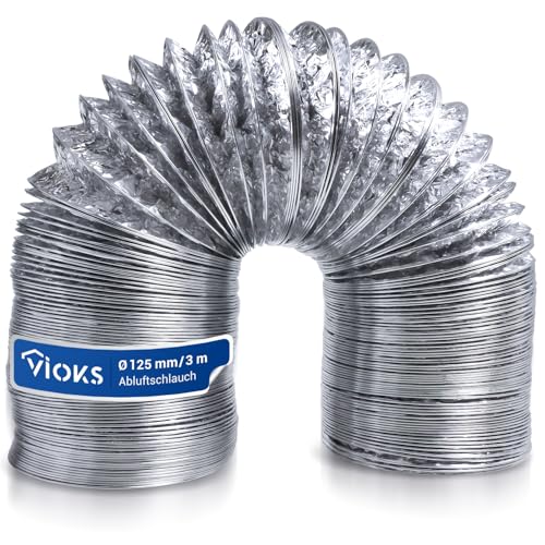 VIOKS 3m Abluftschlauch 125mm Alu Flexrohr für 125erR Luftführungssysteme - Klimaanlage Schlauch 3m / Klimagerät Ersatzschlauch/Trockner Schlauch/Abluftrohr Dunstabzugshaube/Klima Rohr