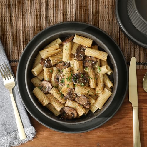 Image of Gibson Elite Deerfield 16-Piece Stoneware Dinnerware Set - Soft Grey Reactive Glaze, Stackable Plates and Bowls, Service for 4 - Microwave & Dishwasher Safe