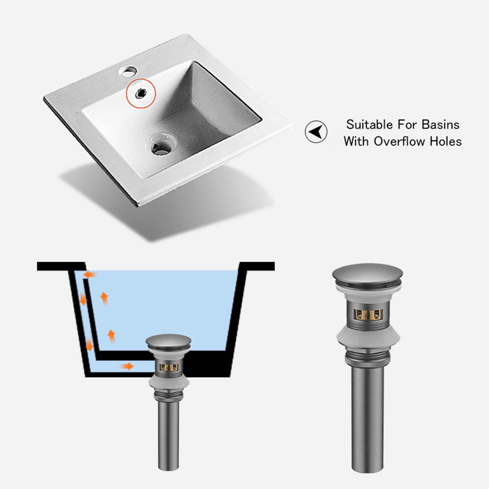 VáLvula Para Lavabo Clic Clac Tapon Lavabo Universal G1 1/4“ Valvula Desague Lavabo Para BañO Drenaje Emergente A Presión Todo Cobre,gris Pistola,Con Orificio De Rebosadero