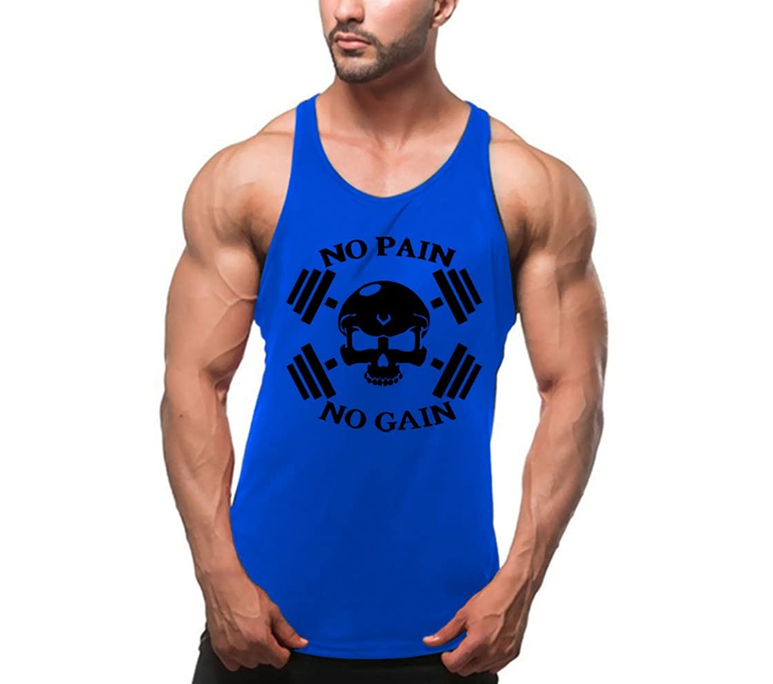 Cabeen No Pain No Gain Workout Gym Bodybuilding Men Muscle Fit Tank Top Stringers Black