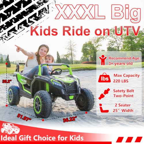 Image of NEWQIDA XXXL 2 Seater 24V Ride On Toys 4x200W Kids Side by Side UTV, Green