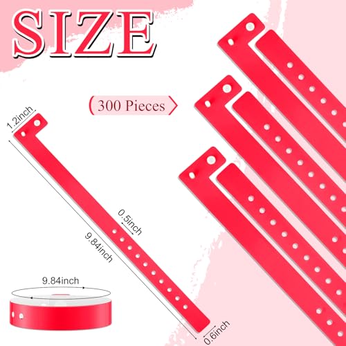 Image of Henoyso 300 Pcs Red Plastic Wristbands for Events Vinyl Waterproof Pool Wristbands Neon Color Plastic Bracelet for Party Events Arm Band Identification for Concerts Carnivals