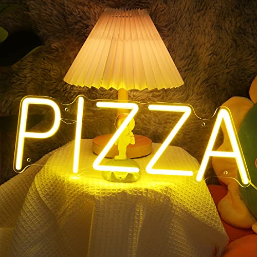 Image of Planzo Pizza Neon Sign LED Light Kitchen Restaurant Bar Wall Decor Yellow | Business Coffee Shop Store Pub Advertising, Window Display, Bedroom Kid Room Dining Room Party Wall Sign Decor, 15.75 inchx5.55 inch