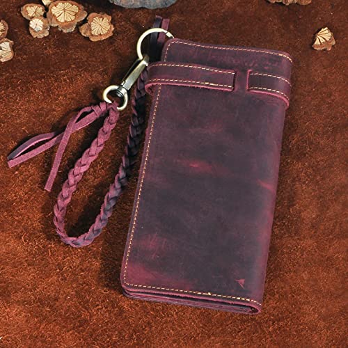Womens Genuine Leather Bifold Organizer Checkbook Wallet Vintage Style Card Case (1 Wine Dragon)3