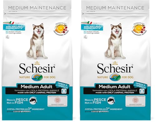 Schesir, Cibo Secco per Cani Adulti di Taglia Media Linea Mantenimento al Gusto Pesce Crocchette - Sacco da 3 kg (Confezione da 2)