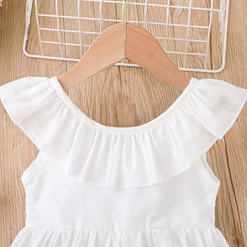 Aruzig Toddler Baby Girls Eyelet Dress White Ruffle Sleeveless Tunic Sundress Kids Casual Beach Party Clothes (12-18 Months, White Embroidered Dress) #TOP3