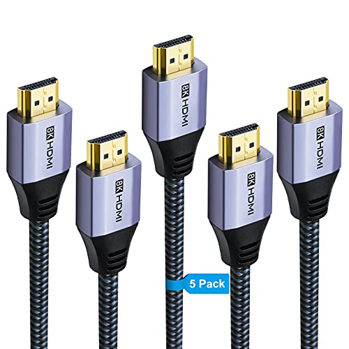 DDMALL 8K HDMIケーブル1M（5本セット）、HDMI 2.1超高速48Gbps、10K 、8K@60Hz、4K@144Hz、4K@120Hz動的HDR 、eARC、HDCP 2.2＆2.3対応、24K金メッキコネクタ付き、PS5/PS4、X box、 TV、切替器、PCなどに適用されます。（1M-5本セット）