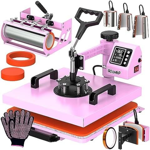 Pro 15x15 Heat Press with 30 OZ Tumbler Attachment, 8in1 Combo Tumbler Heat Press for T-Shirts, Tumblers Glass Cans Mugs Hats, and Plates (Pink) Cover