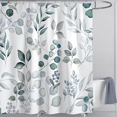 LIVETTY Green Leaves Shower Curtain 180x180cm Cover