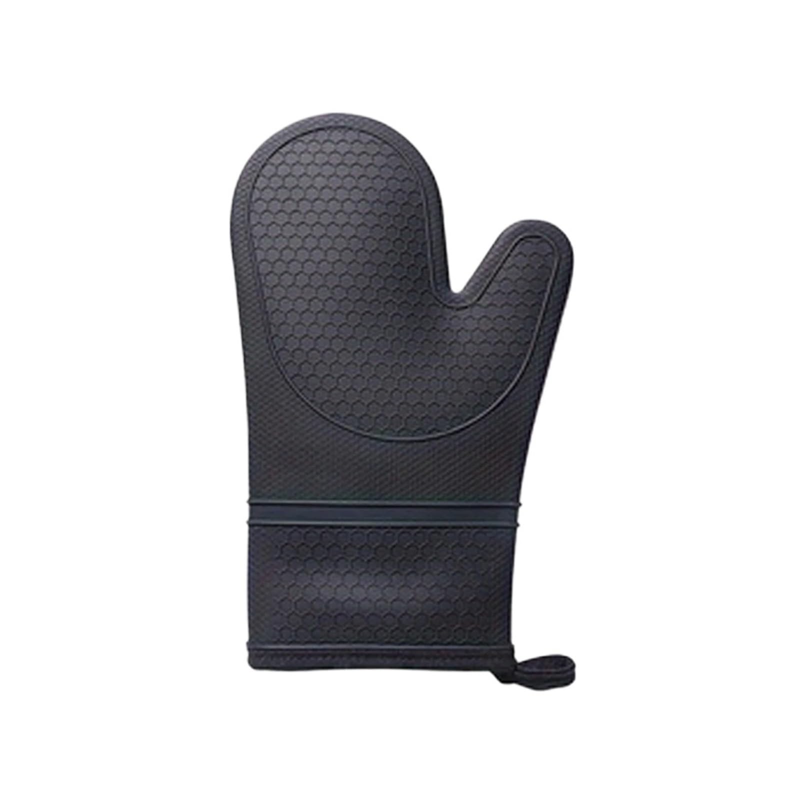 Juego de Manoplas Horno Silicona Resistentes al Calor con Forro algodón Suave(Black 2PCS)
