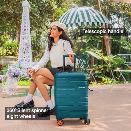 Image of Nasher Miles Paris Hard-Sided Polypropylene Luggage Set of 2 | 55cm & 65cm | 8 Wheels Small & Medium Trolley Bag for Travel | Suitcase (Dark Green)