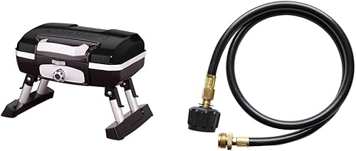 Cuisinart CGG-180TB - Parrilla de gas portátil de propano Petit Gourmet, negro y manguera adaptadora QG-012B LP, 4 pies, color negro