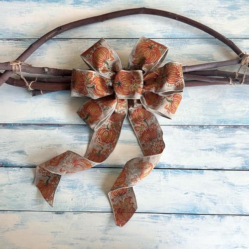 Fall-Pumpkins-Wreath-Bow-10-Wide-18-Long-Tails-Fall-Decor-Orange-Beige-Sparkly-Halloween-Thanksgiving-Swag-Garland-Farmhouse-Country-Decor-Front-Door-Decor Fall Pumpkins Wreath Bow 10 Wide 18 Long Tails Fall Decor Orange Beige Sparkly Halloween Thanksgiving Swag Garland Farmhouse Country Decor Front Door Decor