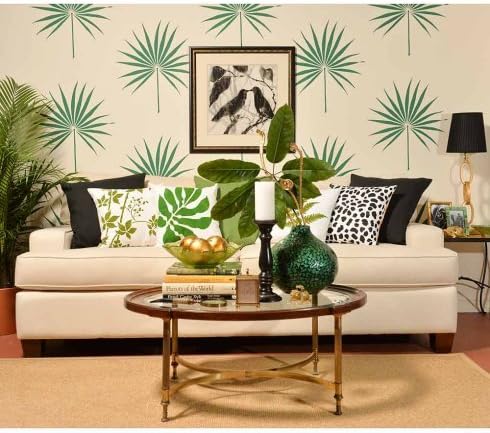 Palmetto Leaf Wall Stencil - Modern Wall Stencils for Painting Walls - Reusable Tropical Leaves Pattern for Room Makeover - Alternative to Wallpaper