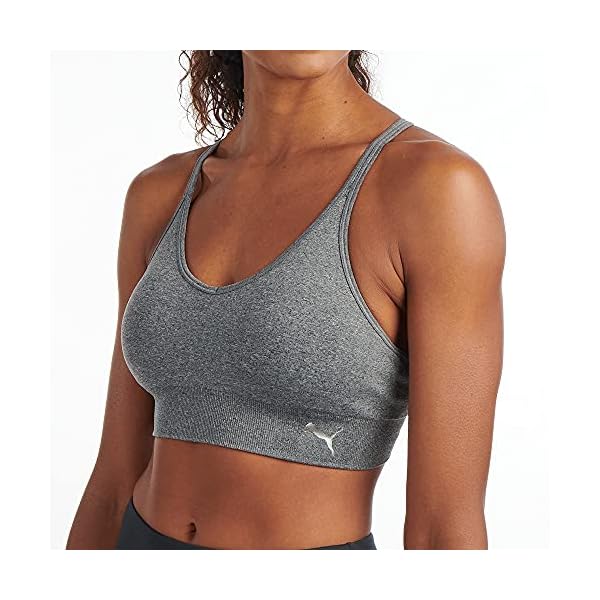 PUMA Women's 2 Pack Y-Back Seamless Sports Bra, Black/Grey, Large