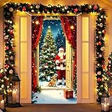 Lakymisy クリスマス飾り ドアバナー 背景バナー 入り口バナー メリークリスマス サンタクロス お店 パーティーデコレーション 壁掛けカーペット パーティー 装飾布 カーテンバナー 90*180cm