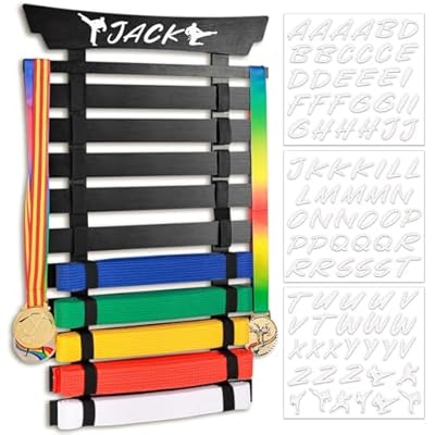 Ultimate Martial Arts Belt Display Rack – 10 Belt Holder with Personalized Stickers