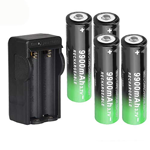 Dual 18650 Battery Charger Recharger with 4 PCS Button Top, 9900mAh 3.7V, Rechargeable Li-ion Cell