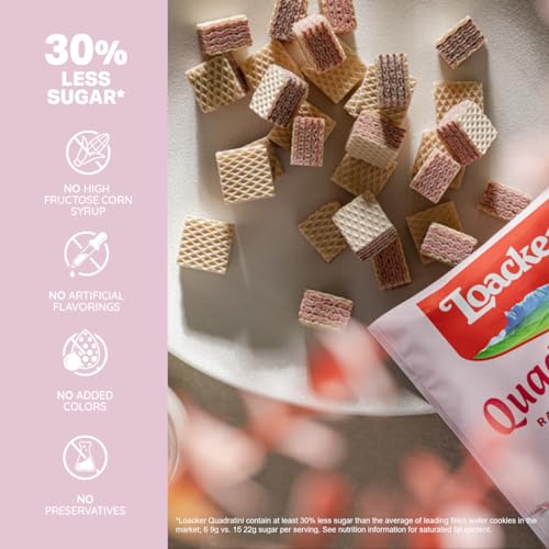Image of Loacker Quadratini Raspberry Yogurt Wafer Cookies LARGE - Premium Crispy Bite Size Wafers - 30% Less Sugar - LARGE Pack of 6