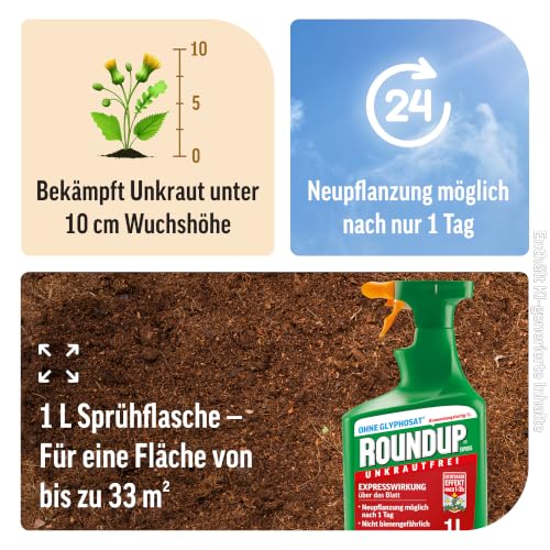 Roundup Unkrautfrei Express 1L Spray gegen Unkraut in Ziergärten – Ansicht 2