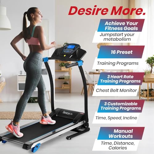 Image of SereneLife Portable Foldable Treadmill with Remote Control, 8.7 MPH Smart Speed Control, Treadmills for Home, Under Desk Treadmill for Home Office, Shock Absorption, App Support, 265lbs Limit