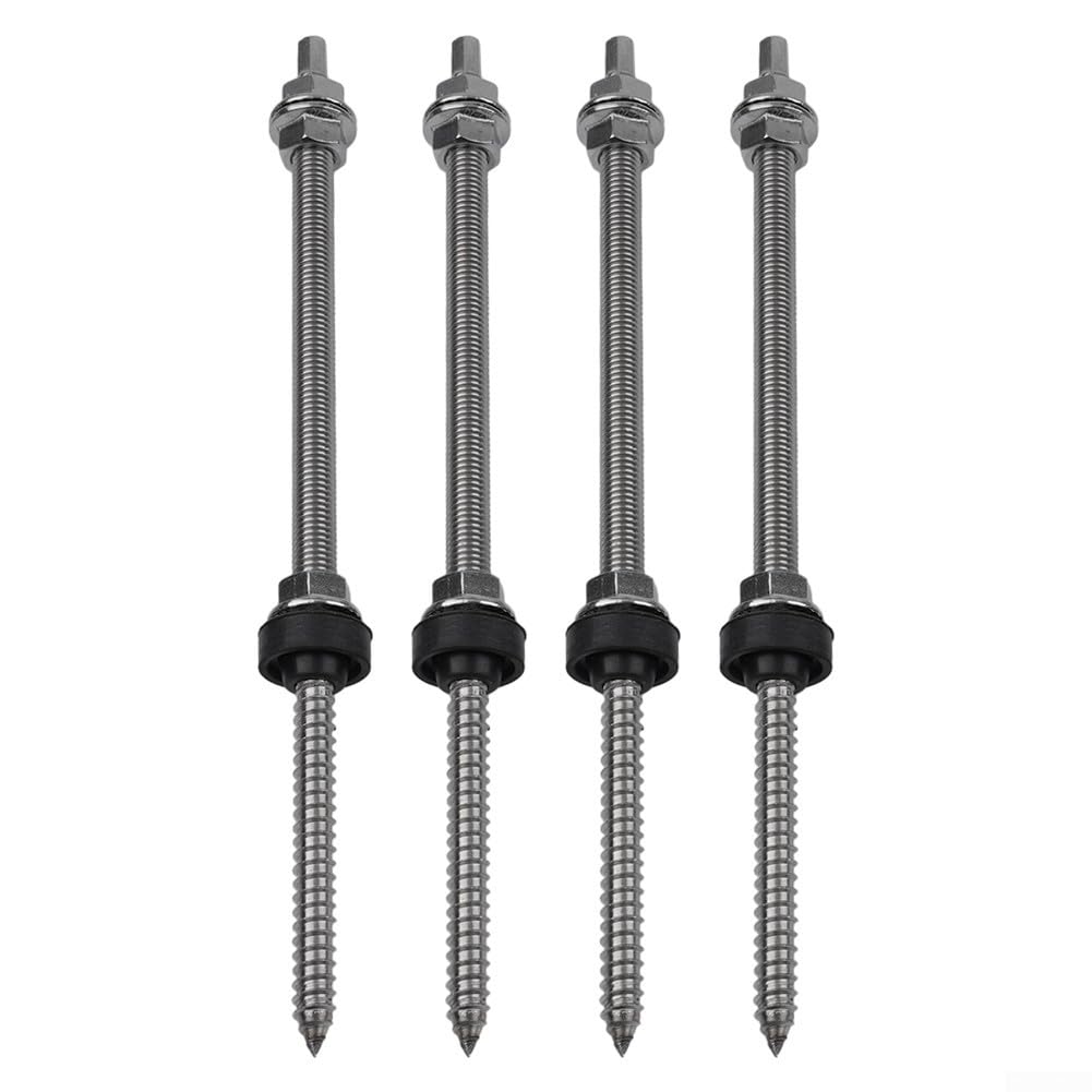 M10 Hanger Bolts with Weather Resistant EPDM and Locking Nut + Adapter for A2 Solar Photovoltaic Systems (M10 X 250mm 4pcs)