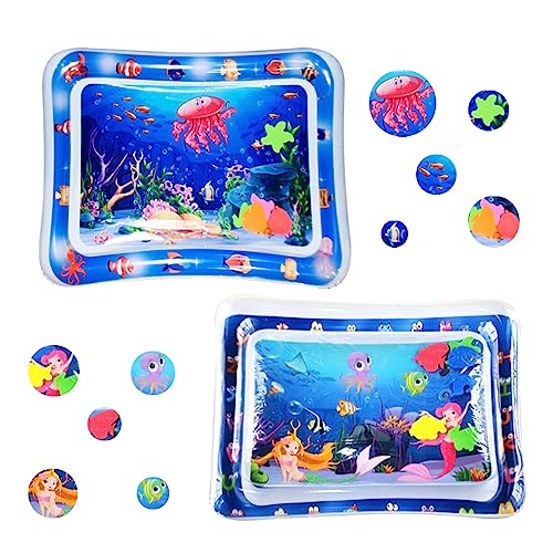 PIUMOJ Tapete insuflável com água, tapete de água para bebé, 2 peças almofada de água insuflável para bebé, tapete de água dobrável, Tummy Mat para bebés de PVC, tapete de água para bebés de 3 meses