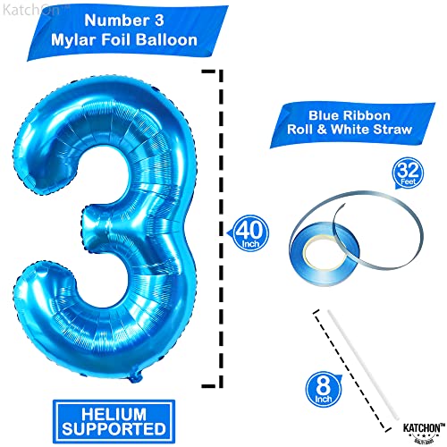 Image of Katchon, 40 Inch Blue Number 3 Balloons For 3rd Birthday Decorations