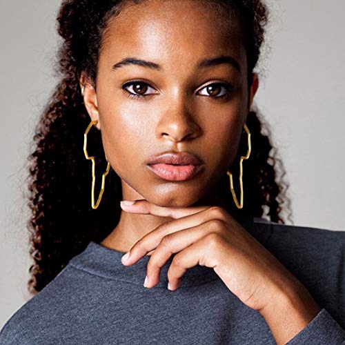 U7 African Map Earrings, Stainless Steel/Black/18K Gold Plated Exaggerated Hollow Out Earrings,Africa Dangle Earrings, Map of Africa Stud Earrings, Custom Name Earrings for Women2