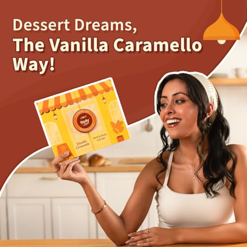 Image of Plum BodyLovin' Vanilla Caramello Bath & Body Gift Set | Body Wash | Body Lotion | Hand Cream| Perfume | Long-Lasting Warm Vanilla Fragrance | Gift Set For Women | Gifting For Birthday, Valentine's, Anniversary, Rakhi & Special Occasions| Premium Gift Packaging | Pack Of 4