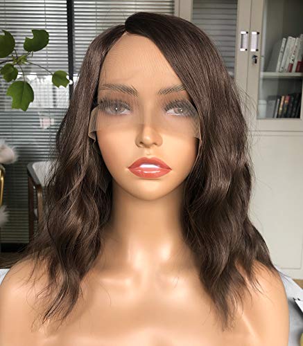 Dark Brown Lace Front Wig for Women 4.5inch Deep Middle Part Synthetic Lace Front Wigs Wavy for daily use 12inch
