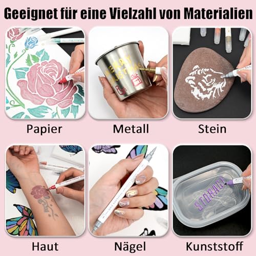Caelura Glitzer Tattoo Stifte Kinder, 10 Farben Doppelspitze Tatoo Stifte, Tattoostifte für Kinder und ErwachseneJ Fasching Geburtstage Party