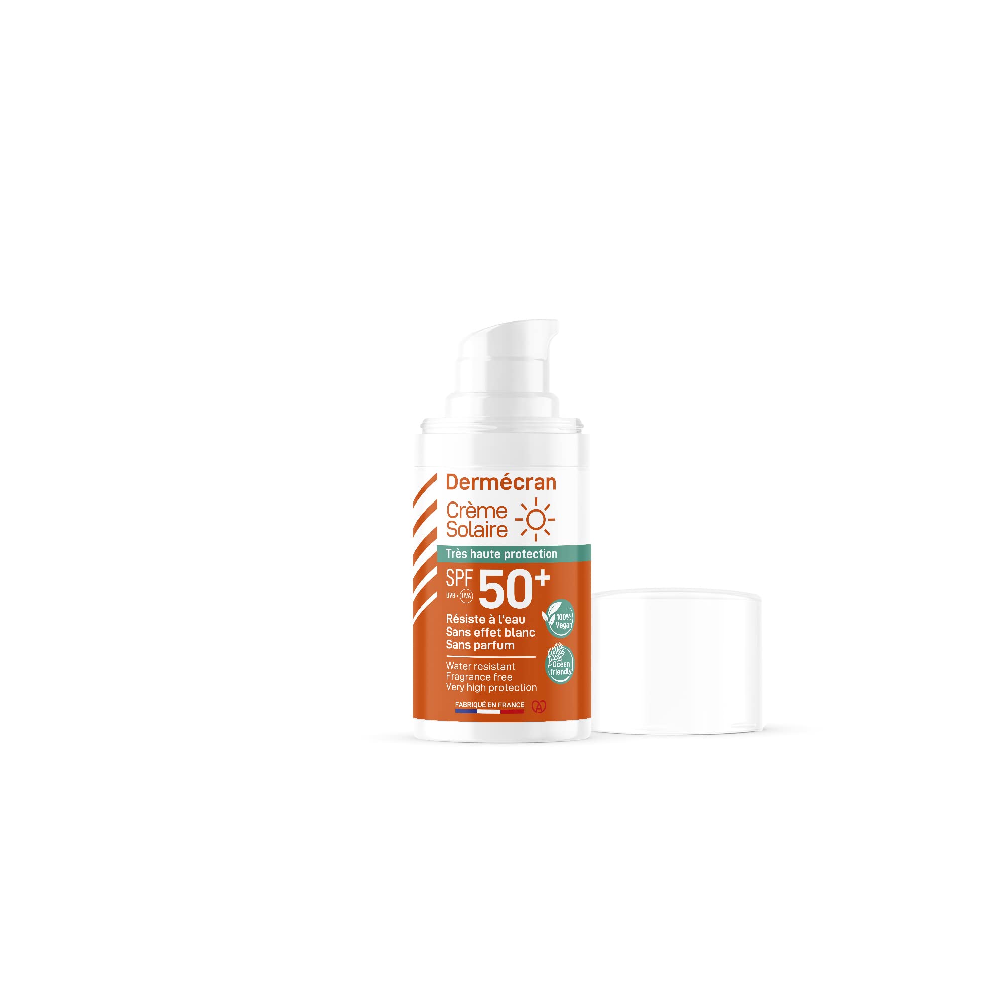 Juego de 6 Dermecran - Protector solar SPF50+ - Cara y cuerpo - Fórmula vegana, Ocean Friendly - Resistente al agua - A partir de 3 años - Fabricado en Francia - Tamaño de bolsillo de 15 ml