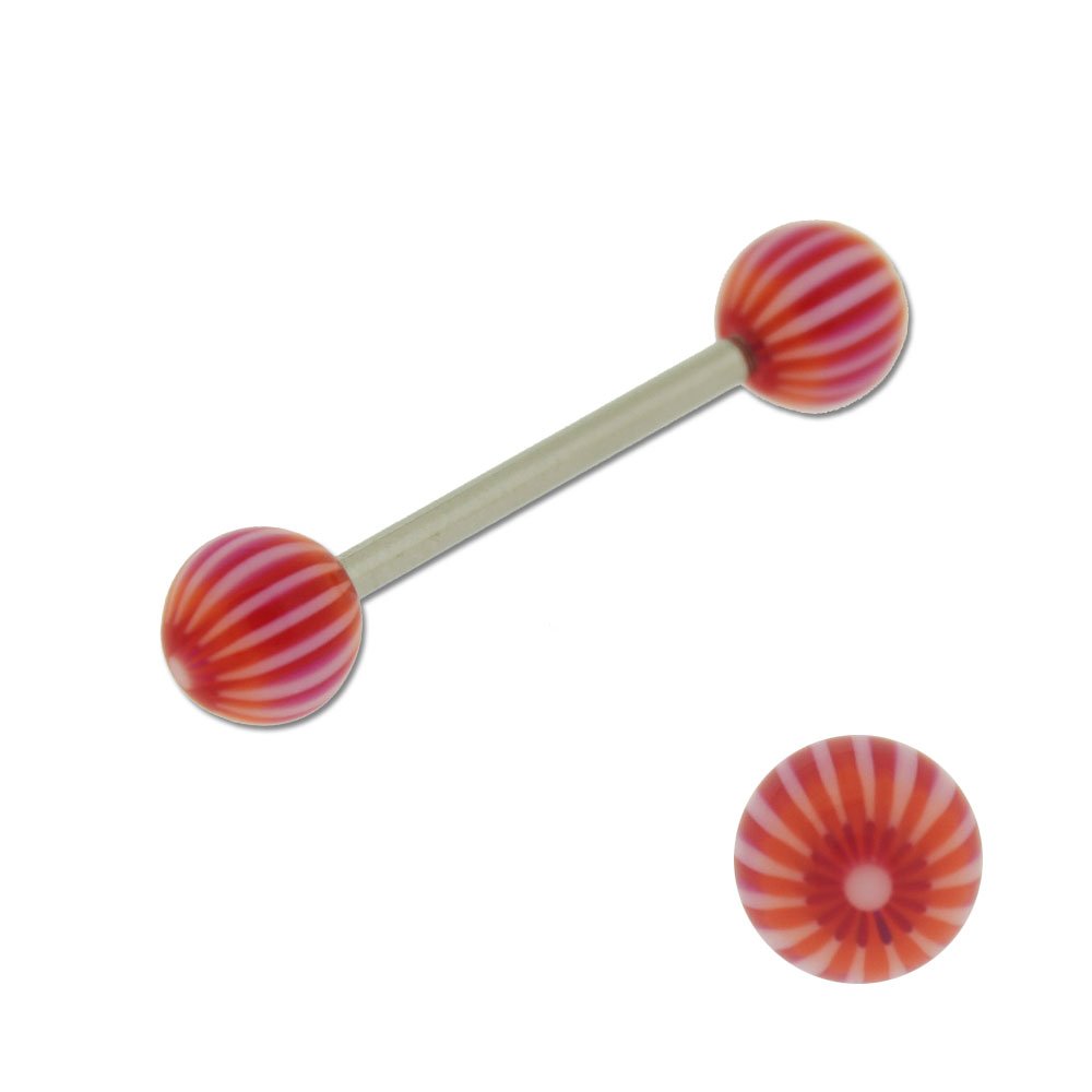 Acrylic Barbell Tongue Ring with Orange, Hot Pink & White Ball