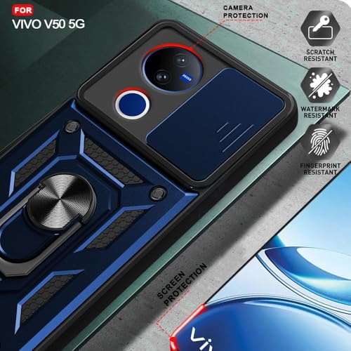 Image of Luxe Back Cover for Vivo T4R 5G / iQOO Z10R 5G / Vivo V50 5G / Vivo V50e 5G | D10 Tough Armor Case | Sliding Camera Shield | 360 Protection | Kickstand Ring Holder | Military-Grade Shockproof