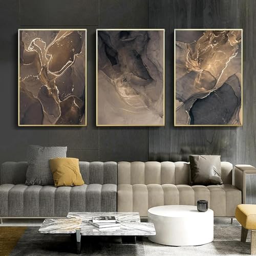 Affiches abstraites en marbre gris or triptyque 50x70cm sans cadre