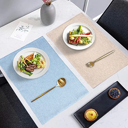 Basic Model Cloth Placemats Set Of 6, Double-Layered Two-Color Cotton Linen Blend Washable Heat Resistant Place Mats For Dining Kitchen Table #TOP4