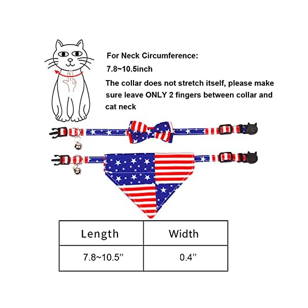 Adoggygo american flag cat collar bandana, 4th of july breakaway cat kitten collars with removable bowtie bandana patriotic collars for cat kitten (4th of july) - image 7