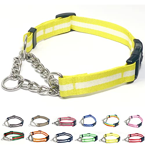 Puroayet Martingale Collar For Dogs,Adjustable Nylon Collars With Quick Release Buckle,Multicolor Stripe,Stainless Steel Chain No Pull Training Collars For Samll Medium Large Dogs(Yellow And White,S) #TOP28