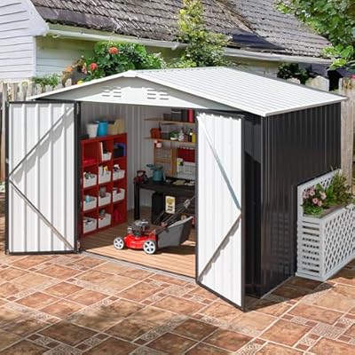 AirWire 6x8 FT Outdoor Storage Shed, Garden Shed with Updated Frame Structure and Lockable Doors, Metal Tool Sheds for Backyard Garden Patio Lawn, White