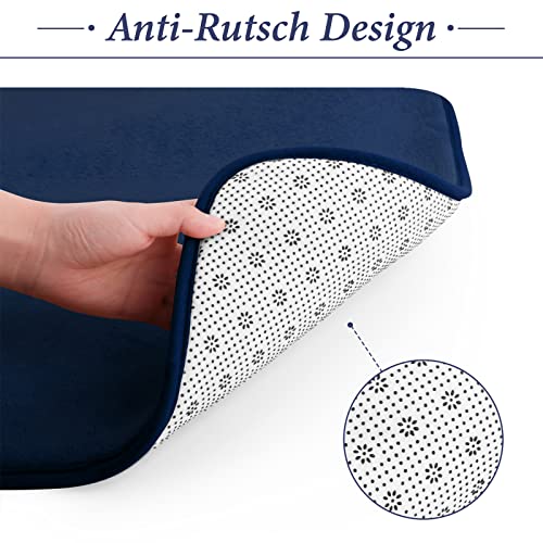 MEKO Memory Foam Badematte, 2 Set Anti Rutsch Badezimmerteppich und saugfähiger U-förmiger Konturteppich Fußmatte für Badezimmer Dusch, maschinenwaschbar und super weich (Dunkelblau) – Bild 7