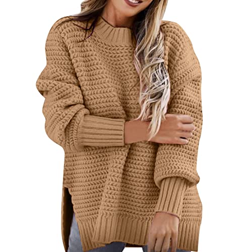 Suéter de punto casual para mujer jersey de punto medio cuello suelto